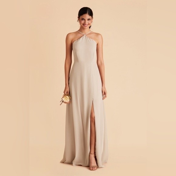 Azazie size 8 Cream Juliet Dress High Neck Halter Floor Length Bridesmaid Dress - Picture 1 of 12